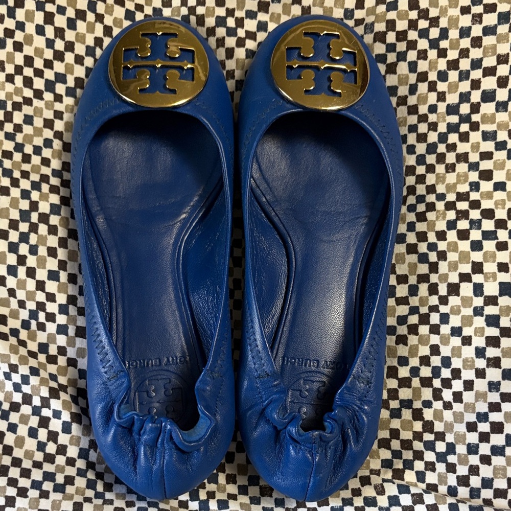 Tory Burch Navy Blue Flats with Gold Logo